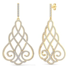 Diamond Drop Earrings: 2 1/3 Carat Diamond Chandelier Earrings In 14 Karat Yellow Gold, 2 Inches
