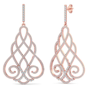 Diamond Drop Earrings: 2 1/3 Carat Diamond Chandelier Earrings In 14 Karat Rose Gold, 2 Inches