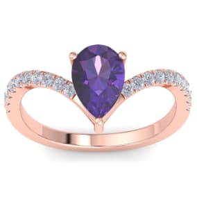 Amethyst Ring: 1 1/2 Carat Pear Shape Amethyst and Diamond Ring