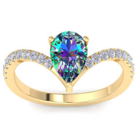 2-1/3 Carat Pear Shape Mystic Topaz Ring and Diamonds In 14 Karat White Gold