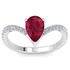 2 Carat Pear Shape Ruby and Diamond Ring In 14K White Gold