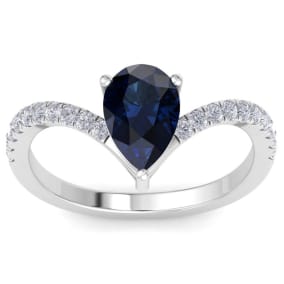 2 Carat Pear Shape Sapphire and Diamond Ring In 14K White Gold