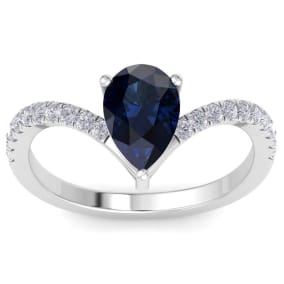 Sapphire Ring: 2 Carat Pear Shape Sapphire and Diamond Ring