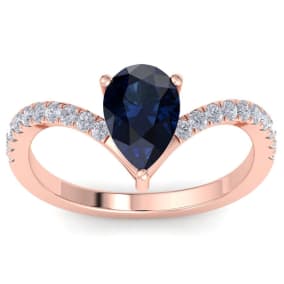 Sapphire Ring: 2 Carat Pear Shape Sapphire and Diamond Ring