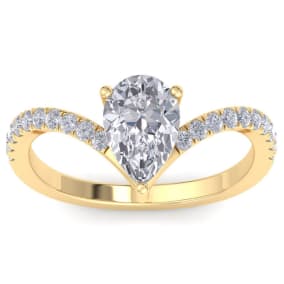 1 1/2 Carat Natural Pear Shape Diamond Engagement Ring In 14K Yellow Gold