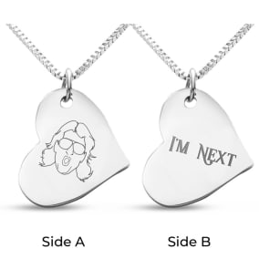 "I'm Next" Ladies Floating Heart Necklace In Stainless Steel, 16 Inches With Free Custom Engraving, Nature Boy Fan Collection by SuperJeweler™