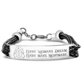 "Every Woman's Dream, Every Man's Nightmare" Mens Stainless Steel and Leather ID Bracelet, With Free Custom Engraving, Nature Boy Fan Collection by SuperJeweler™