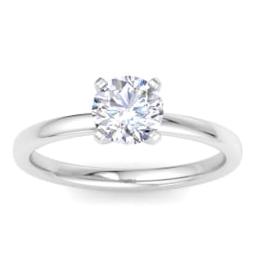 1 Carat Round Lab Grown Diamond Solitaire Engagement Ring In 14K White Gold