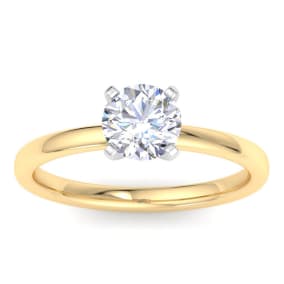 1 Carat Round Lab Grown Diamond Solitaire Engagement Ring In 14K Yellow Gold