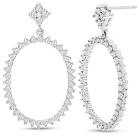 Diamond Drop Earrings: 1 Carat Diamond Drop Earrings In 14K White Gold, 1 1/4 Inches