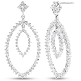 Diamond Drop Earrings: 1 1/2 Carat Diamond Drop Earrings In 14K White Gold, 1 1/2 Inches