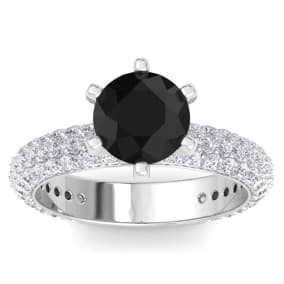 3 Carat Round Shape Black Moissanite Engagement Ring In 14K White Gold