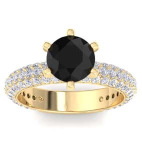3 Carat Round Shape Black Moissanite Engagement Ring In 14K Yellow Gold