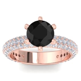 3 Carat Round Shape Black Moissanite Engagement Ring In 14K Rose Gold