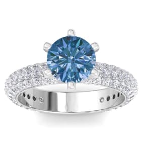 3 Carat Blue Diamond Engagement Ring In 14K White Gold