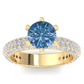 3 Carat Blue Diamond Engagement Ring In 14K Yellow Gold