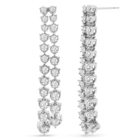 Diamond Drop Earrings: 4 Carat Diamond Drop Earrings In 14K White Gold, 2 Inches