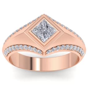 1 1/2 Carat Princess Cut Lab Grown Diamond Mens Engagement Ring In 14K Rose Gold