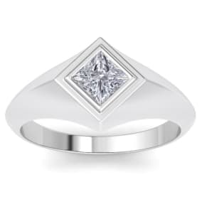 1 Carat Princess Cut Lab Grown Diamond Mens Engagement Ring In 14K White Gold