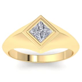 1 Carat Princess Cut Lab Grown Diamond Mens Engagement Ring In 14K Yellow Gold