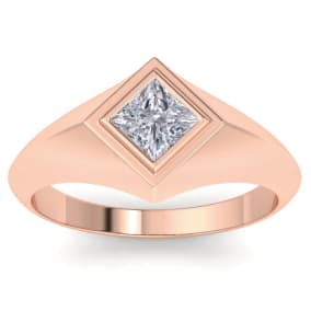 1 Carat Princess Cut Lab Grown Diamond Mens Engagement Ring In 14K Rose Gold