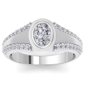 1 1/2 Carat Oval Shape Lab Grown Diamond Mens Engagement Ring In 14K White Gold