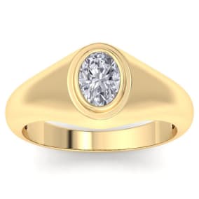 1 Carat Oval Shape Lab Grown Diamond Mens Engagement Ring In 14K Yellow Gold