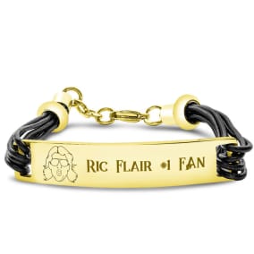 "Ric Flair #1 Fan" Mens Stainless Steel and Leather ID Bracelet, With Free Custom Engraving, Nature Boy Fan Collection by SuperJeweler™