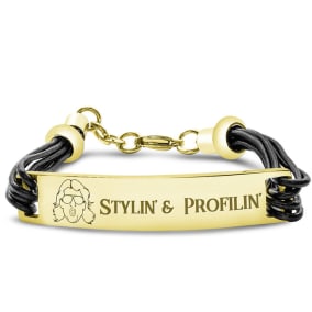"Stylin’ & Profilin’" Mens Stainless Steel and Leather ID Bracelet, With Free Custom Engraving, Nature Boy Fan Collection by SuperJeweler™