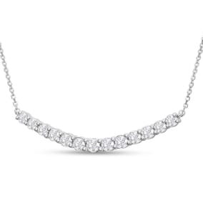 1 Carat Natural Graduated Diamond Smile Necklace In 14K White Gold With 17 Inch Adjustable Chain