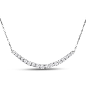 2 Carat Natural Graduated Diamond Smile Necklace In 14K White Gold With 17 Inch Adjustable Chain