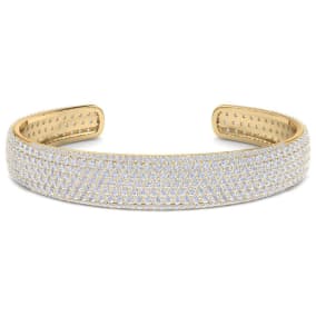 10 Carat Diamond Bangle Bracelet In 14K Yellow Gold, 1/2 Inch Wide