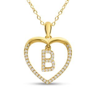 Estate Letter B 1/5ct Diamond Initial Necklace In Yellow Gold Over Sterling Silver, 16 Inches