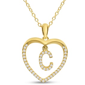 Estate Letter C 1/5ct Diamond Initial Necklace In Yellow Gold Over Sterling Silver, 16 Inches