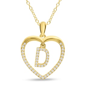 Estate Letter D 1/5ct Diamond Initial Necklace In Yellow Gold Over Sterling Silver, 16 Inches