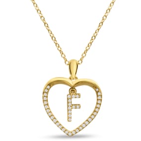 Estate Letter F 1/5ct Diamond Initial Necklace In Yellow Gold Over Sterling Silver, 16 Inches