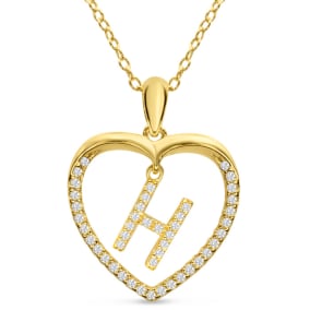 Estate Letter H 1/5ct Diamond Initial Necklace In Yellow Gold Over Sterling Silver, 16 Inches