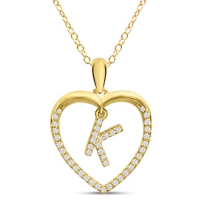 Estate Letter K 1/5ct Diamond Initial Necklace In Yellow Gold Over Sterling Silver, 16 Inches