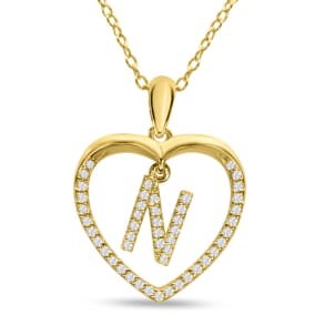 Estate Letter N 1/5ct Diamond Initial Necklace In Yellow Gold Over Sterling Silver, 16 Inches