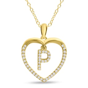 Estate Letter P 1/5ct Diamond Initial Necklace In Yellow Gold Over Sterling Silver, 16 Inches