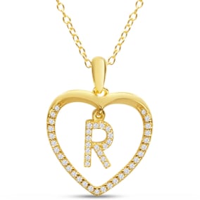 Estate Letter R 1/5ct Diamond Initial Necklace In Yellow Gold Over Sterling Silver, 16 Inches