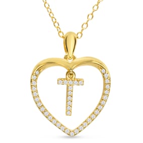 Estate Letter T 1/5ct Diamond Initial Necklace In Yellow Gold Over Sterling Silver, 16 Inches