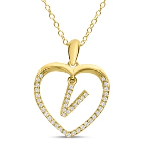 Estate Letter V 1/5ct Diamond Initial Necklace In Yellow Gold Over Sterling Silver, 16 Inches