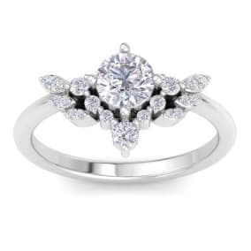 1 Carat Natural Intricate Diamond Engagement Ring In 14K White Gold