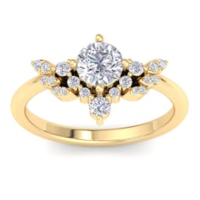 1 Carat Intricate Lab Grown Diamond Engagement Ring In 14K Yellow Gold