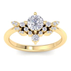 1 Carat Intricate Moissanite Engagement Ring In 14K Yellow Gold