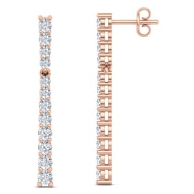 1 Carat Diamond Bar Earrings In 14 Karat Rose Gold, 1 Inch