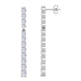 4 Carat Lab Grown Diamond Bar Earrings In 14 Karat White Gold, 1 3/4 Inches