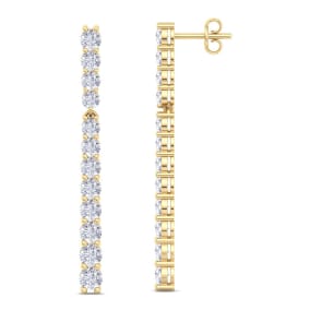 4 Carat Diamond Bar Earrings In 14 Karat Yellow Gold, 1 3/4 Inches