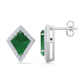 Emerald Earrings: 2 1/5 Carat Emerald and Diamond Earrings